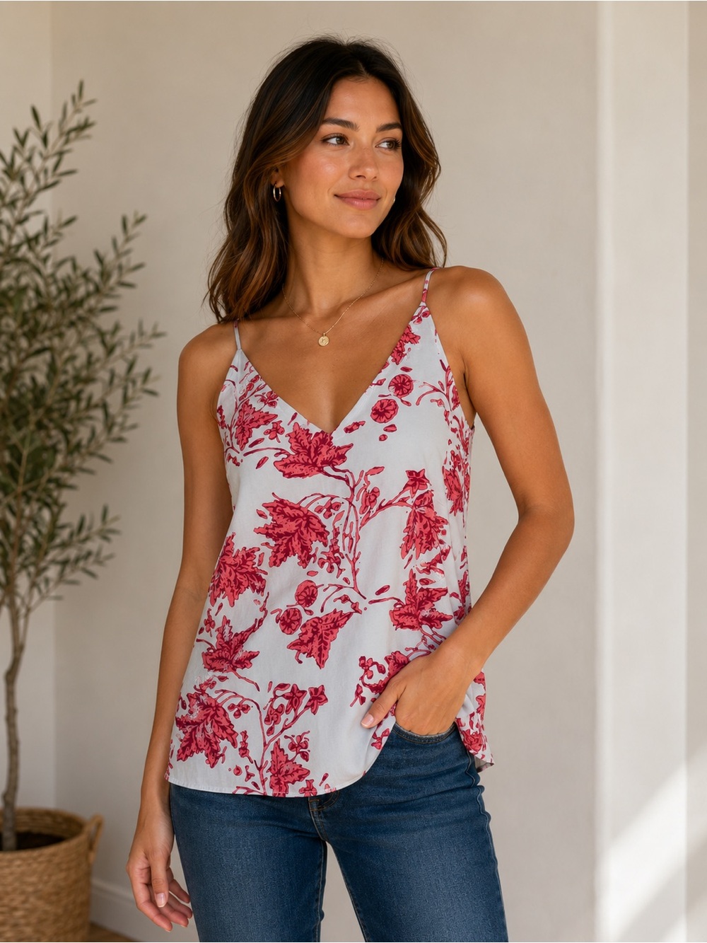 Club Monaco Silk Cotton Floral Cami Tank Top Women’s Large Feminine Resort